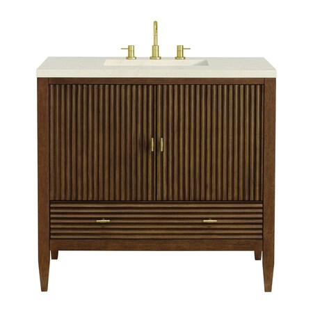 James Martin Vanities 36'' Vanity, Mid Century Walnut w/ 3 CM Eternal Marfil Quartz Top 485-V36-WLT-3EMR